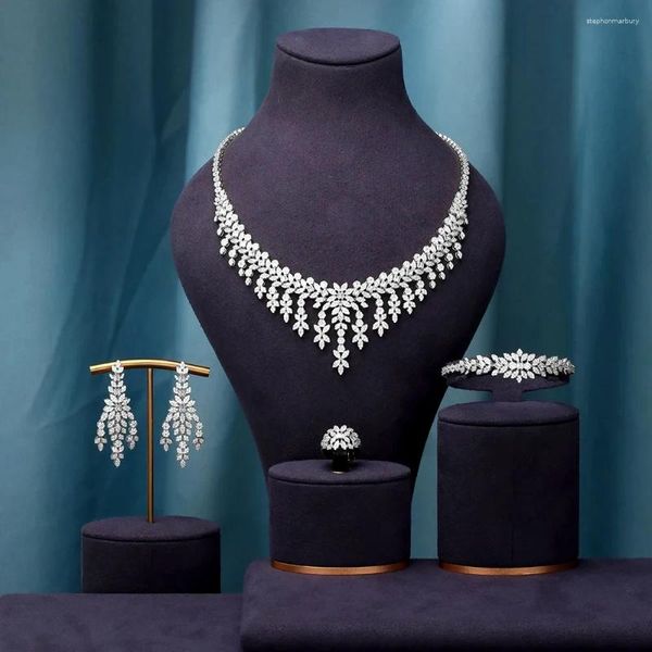 Ensemble collier et boucles d'oreilles en zircone cubique pour femmes, bijou de fête de luxe, dubaï, Nigeria, cristal CZ, mariage, 4 pièces