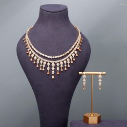 Ensemble collier et boucles d'oreilles, bijou élégant, 2 pièces, longueur de la chaîne 40cm, bijoux en zircone cubique, cadeau de mariage