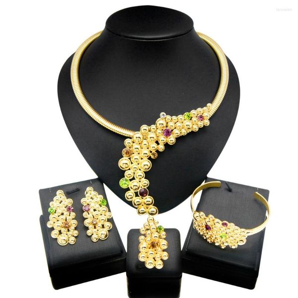 Collier boucles d'oreilles ensemble bijoux ensembles pour femmes Dubai bijoux femme plaque d'or 2023 anneaux Bracelets colliers tendances de la mode