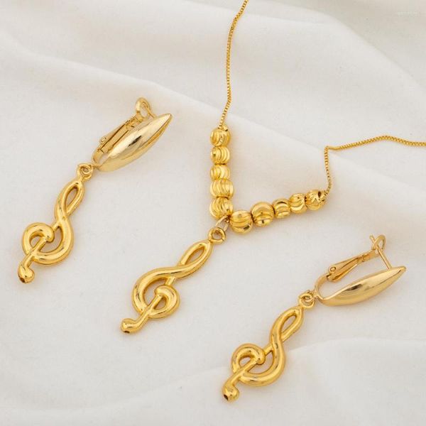 Conjunto de collar y pendientes, joyería para niño y niña, colgante de nota Musical de cobre para mujer, regalo de boda de Color dorado de Dubái