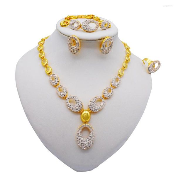 Collier boucles d'oreilles ensemble bijoux pour femmes perles africaines mariage tour de cou mariée dubaï couleur or ensembles de bijoux