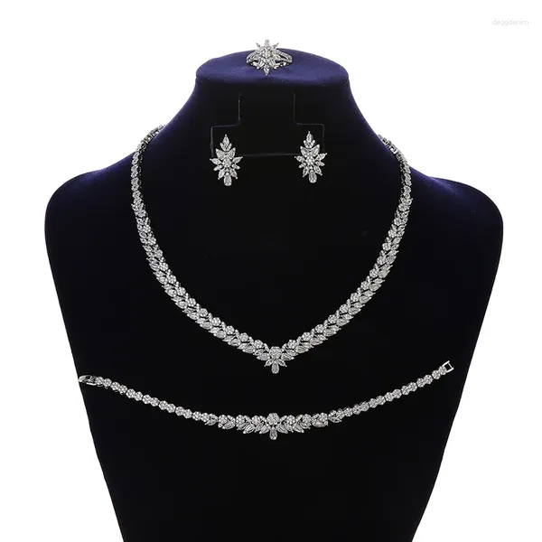 HADIYANA – ensemble de bijoux Vintage en forme de pétale, collier et boucles d'oreilles, Bracelet de mariée, bague, fête pour femmes, cadeaux d'anniversaire, CN1841