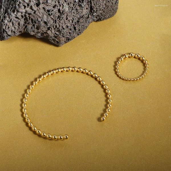 Ensemble de collier et boucles d'oreilles pour hommes et femmes, bijoux ouverts, Bracelet en perles, Texture de bague, couleur or, acier inoxydable, étanche
