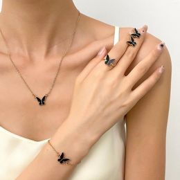 Pendientes del collar Joyas con temperamento de moda y personalidad de aceite que gotea anillos de mariposa negra Braceletas 4