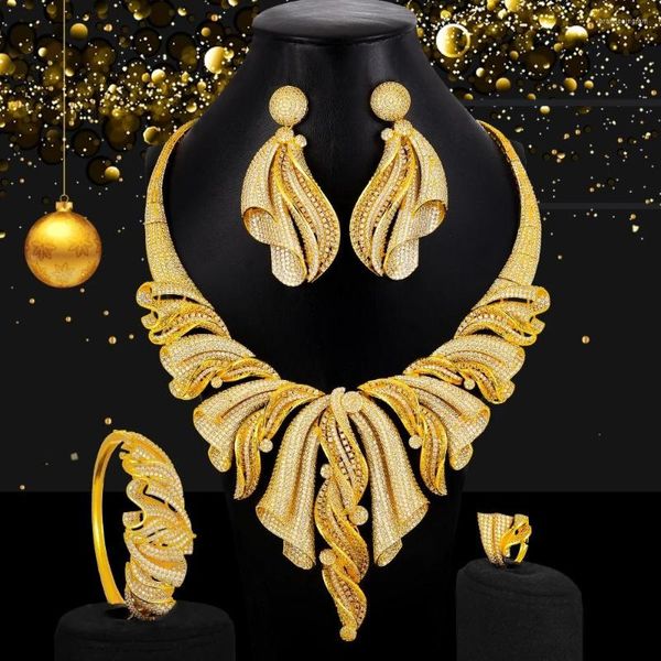 Collier boucles d'oreilles ensemble KellyBola magnifique sur mesure Dubai Bracelet africain anneau 4 pièces femme mariée mariage Banquet bijoux