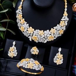 Collier boucles d'oreilles ensemble Kellybola luxe fleurs rondes mariage bracelet anneau boucle d'oreille 4 pièces pour les femmes fête spectacle Dubaï bijoux de mariée 2023