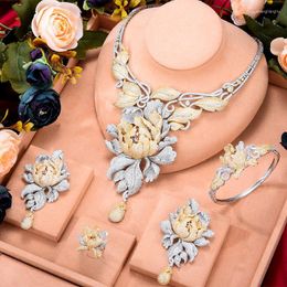 KellyBola – ensemble de boucles d'oreilles et collier, grandes fleurs naturelles de pivoine, Bijoux de luxe, bracelet en zircone cubique, pendentif, accessoires