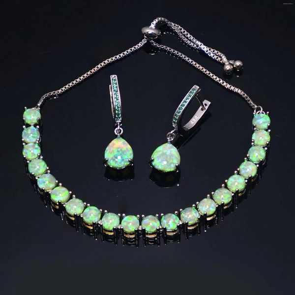 Ensemble collier et boucles d'oreilles vert Kiwi, bracelet à maillons ronds en opale de feu et boucles d'oreilles assorties