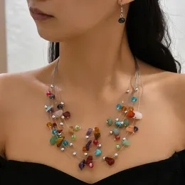 KMVEXO – ensemble de boucles d'oreilles et collier multicouches pour femmes, perles en pierre de cristal colorées, Bijoux africains, fête de mariage