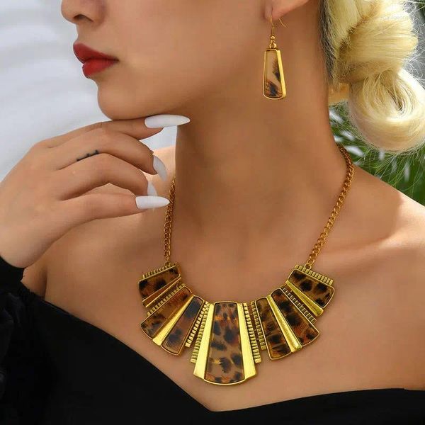 KMVEXO – ensemble collier et boucles d'oreilles Vintage en résine, bijoux léopard, Punk géométrique, accessoires de Costume à la mode pour femmes