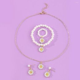 Collier boucles d'oreilles ensemble coréen mignon fleurs marguerite Bracelets mode perle élastique bracelet pour femmes bijoux goutte