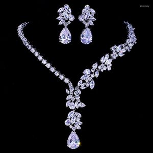 Collier boucles d'oreilles ensemble mode coréenne luxe Zircon cristal bijoux pour femmes Dubai mariée mariage fiançailles robe de soirée K-accessoires