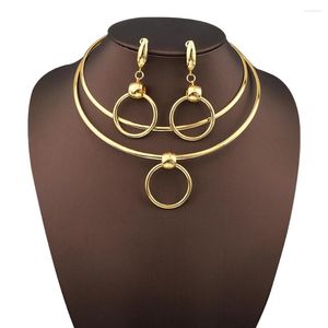 Collier Boucles d'oreilles Set Korean Gold Color Ring Shape Pendante Charm Party Trend 2024 Gift de mariage aux bijoux pour femmes