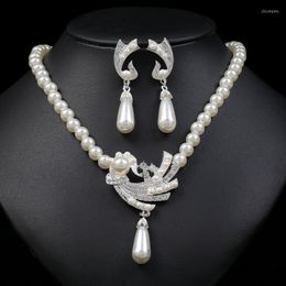 Ensemble de bijoux en perles, collier et boucles d'oreilles, Version coréenne, robe de mariée, accessoires de mode assortis, ensembles de bijoux