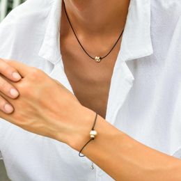 Ketting Oorbellen Set KunJoe Eenvoudige Imitatie Parel Leer Wax Touw Ketting Choker Armband Voor Mannen Punk Verstelbare Casual Hals Sieraden