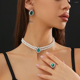 Boucles d'oreilles de collier Set Lactteo Elegant Drop Shape Rhingestone Charm pour les femmes Imitation Perle Repouin