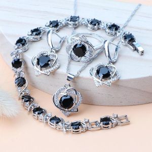 Ensemble collier et boucles d'oreilles pour femmes, Bracelets de luxe, anneaux en Zircon noir, pendentif, bijoux de mariage, 2023