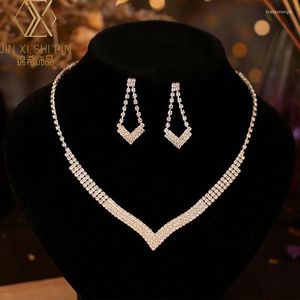 Ketting oorbellen set dames sieraden eenvoudige en veelzijdige bruids trouwjurk voor vrouwen Koreaanse strass