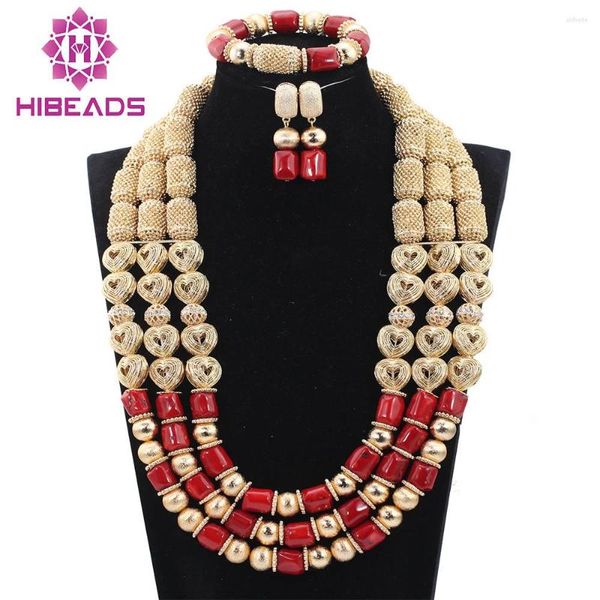 Collier boucles d'oreilles ensemble dernier mariage africain perles de mariée honorable vin rouge corail ABH210