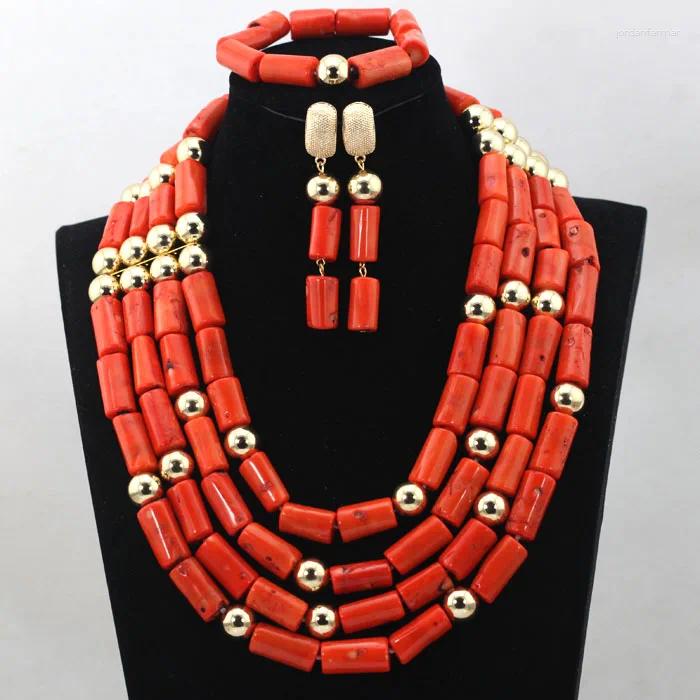 Conjunto de collar y pendientes de último diseño, cuentas de Coral Natural Real y naranja, joyería nigeriana, boda africana, envío gratis ALJ799