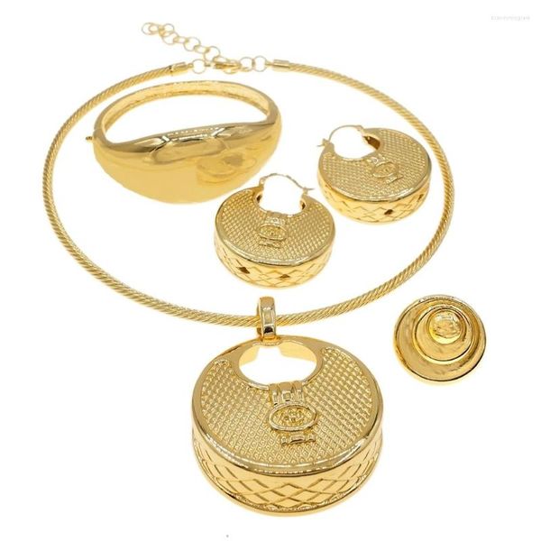 Conjunto de collar y pendientes, collares italianos chapados en oro, joyería única de moda, colgante grande, joyería para mujer H0040
