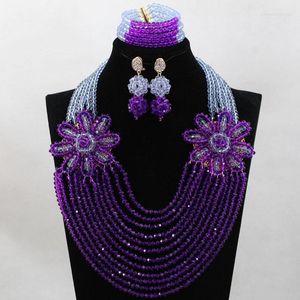 Collier boucles d'oreilles ensemble dernières perles de mariage violet lilas bijoux africains Costume de fleur pour les mariées WD062