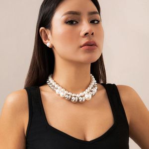 Collier Boucles d'oreilles Set en couches Big Imitation Pearl et CCB Ball Bouded Choker Stud For Women Trendy 2024 Bijoux de mode Gift