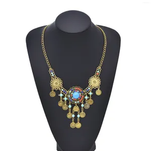 Ldealway – ensemble de boucles d'oreilles et collier de luxe avec pierres précieuses colorées incrustées de fleurs, pendentif en forme de fleur, chaîne de taille à la mode pour femmes, bijoux à double usage