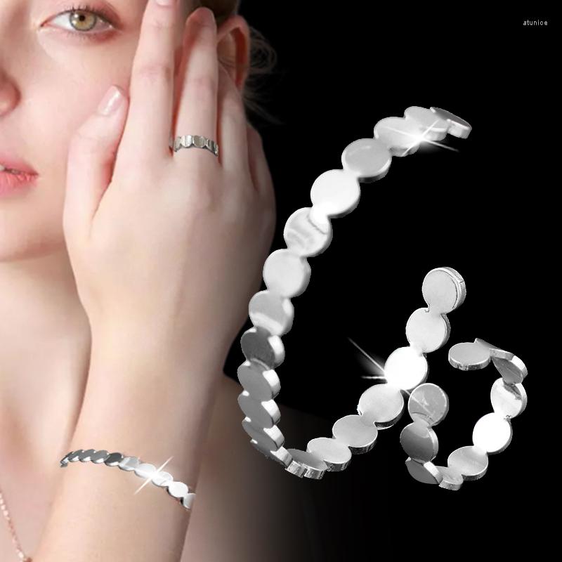 Ketting Oorbellen Set LEEKER Punk Metalen Ringen Voor Vrouwen Bangle Armbanden Op Hand Rose Goud Zwart Zilver Kleur Lady Accessoires