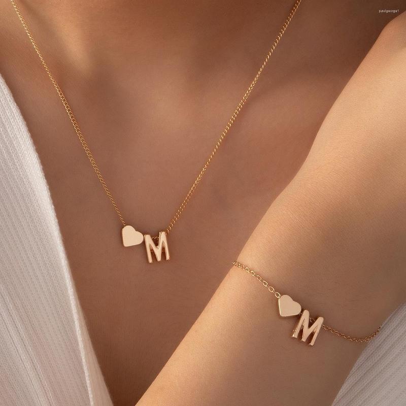 Necklace Earrings Set Letter M Initial Bracelet Jewelry For Women Retro Fashion Metal Love Sets Gifts