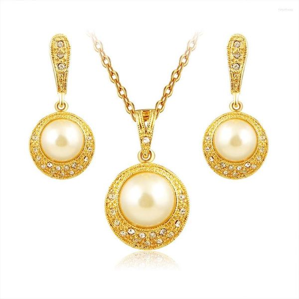 Liffly – ensemble collier et boucles d'oreilles de luxe en cristal doré, bijoux de mariage pour femmes africaines, perles rondes, accessoires de mode