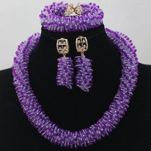 Collana Orecchini Set Lilla Viola Seed Bead Accessori per gioielli da sposa africani Gioielli robusti WD231