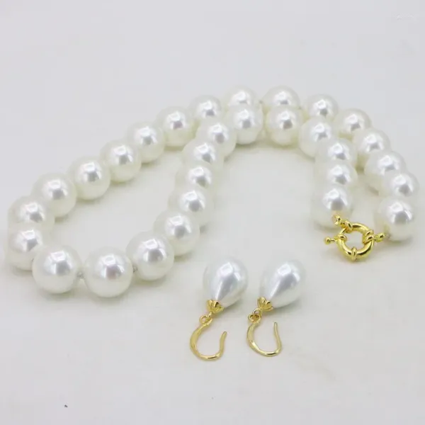 ¡Listado de conjuntos de pendientes de collar! Perla de concha del Sur del Mar Blanco de 14mm, 18 pulgadas, diseño y colocación de joyas para ropa de mujer a la moda