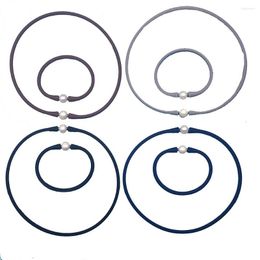 Ketting Oorbellen Set LJHMY Elastische Siliconen Rubber Band Met Witte Parel Kralen Armband Sieraden Sets Voor Vrouwen