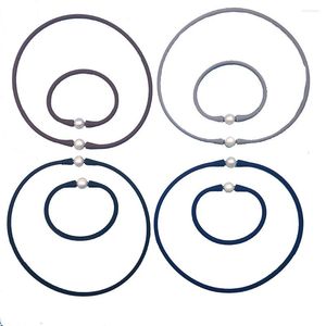 Conjunto de pendientes de collar LJHMY, banda de goma elástica de silicona con cuentas de perlas blancas, pulsera, conjuntos de joyería para mujer