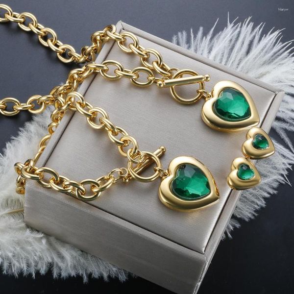 Collier boucles d'oreilles ensemble amour coeur bijoux pour femmes Bracelet OT boucle Vintage étanche plaqué or acier inoxydable en gros