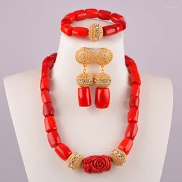 Ensemble collier et boucles d'oreilles, jolies perles de corail Orange, bijoux africains rouges