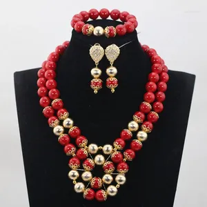 Ensemble de collier et boucles d'oreilles en perles africaines rouges, bijoux de mariage nigérians en perles de corail de 14MM, 16 couleurs, WD966