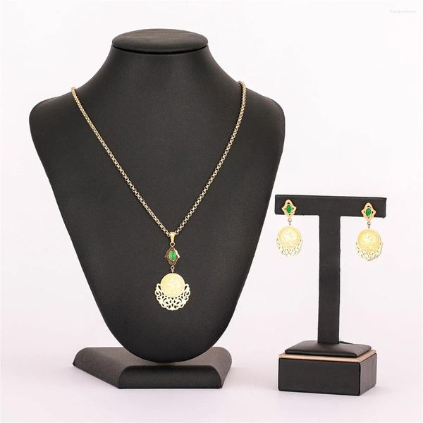 Conjunto de collar y pendientes LUIZADA, accesorio de venta de julio de 2023, joyería de boda para mujer, círculo de encaje, moneda de gallo, acero inoxidable