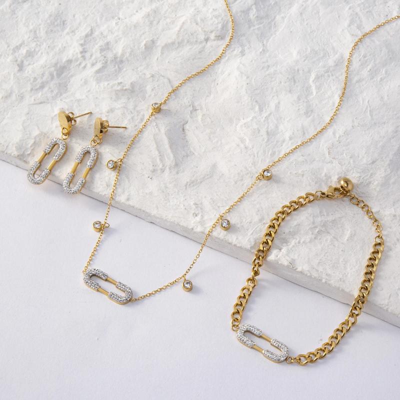 Halsbandörhängen Set Luizada 2024 Feb Säljer tillbehör bröllop smycken för kvinnor glänsande stift rostfritt stål