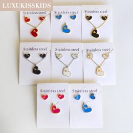 Luxkisskids – ensemble collier et boucles d'oreilles rose Y2K, accessoires, cœur coloré, blanc, bleu, noir, coquille, pendentif mignon et cadeaux