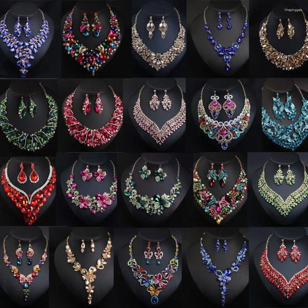 Ensemble de boucles d'oreilles et collier pour femmes, ensemble de boucles d'oreilles de mariage luxueux à Dubaï, strass et cristal, cadeaux de bal de noël pour femmes, bijoux de fête