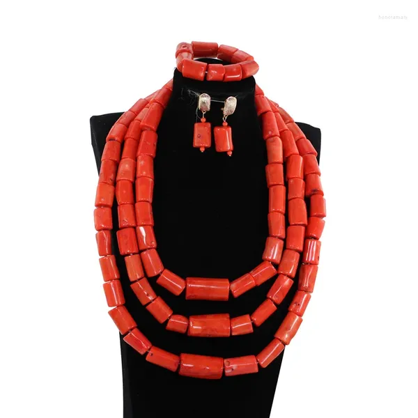 Ensemble de collier et boucles d'oreilles de luxe en perles de corail pour mariage africain, bijoux pour mariées, grande déclaration de mariée originale, CNR190