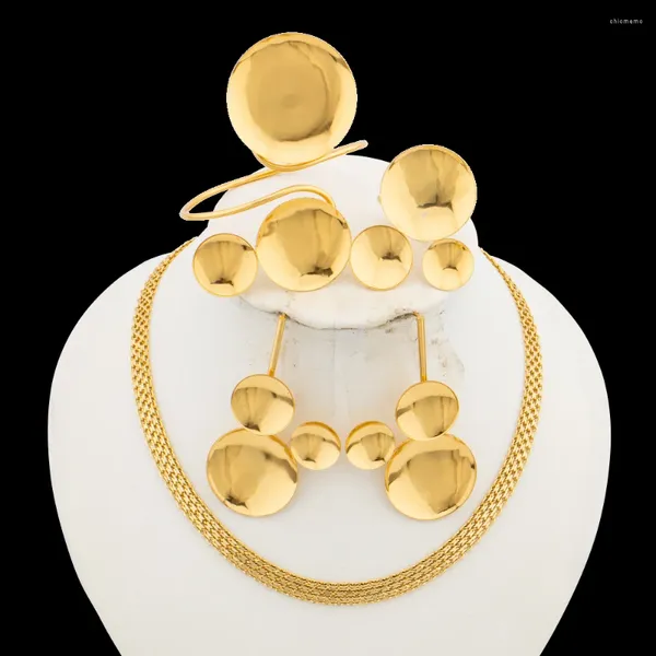 Conjunto de collar y pendientes, joyería de lujo y anillo para fiesta, chapado en oro de 18k, colgante africano Dubai