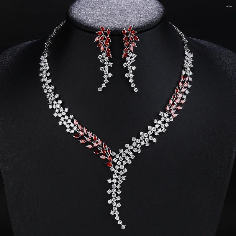 Ожерелье и серьги, комплект роскошных свадебных украшений, великолепный кубический цирконий, женская вечеринка, свадьба и CN10327
