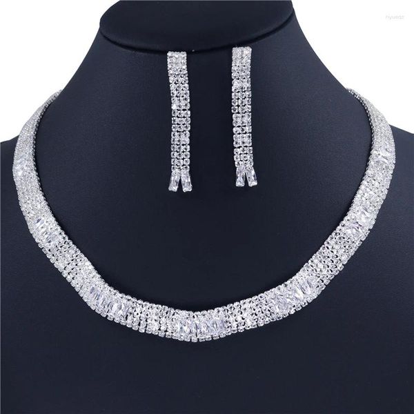 Conjunto de collar y pendientes, joyería nupcial de lujo para boda, circonita de moda, cristal brillante, venta al por mayor y al por menor