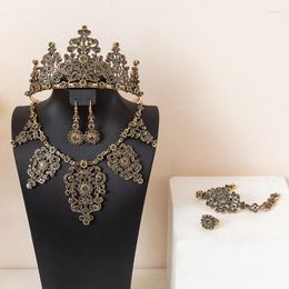 Collier boucles d'oreilles ensemble luxe mariée Caftan bijoux de corps Style turc incrustation strass anneau Bracelet couronne 5 pièces/ensemble
