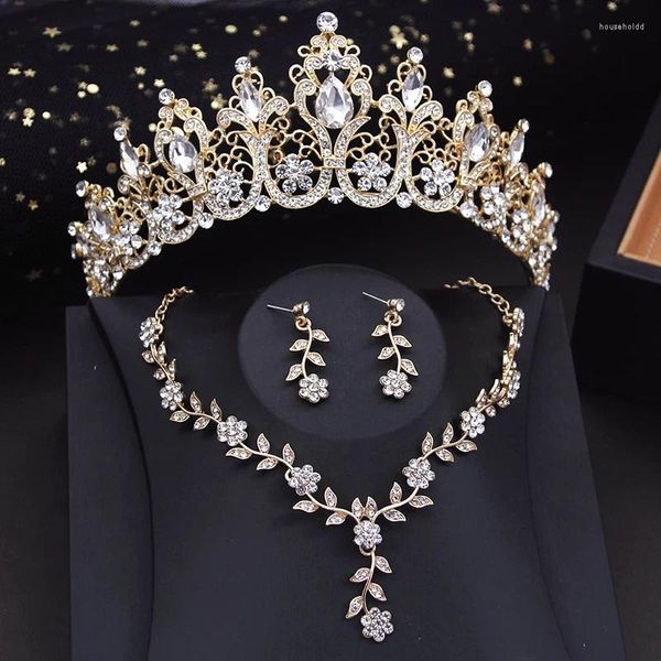 Ensemble de boucles d'oreilles et collier de luxe, couronne de mariée pour femmes, diadèmes ras du cou, boucles d'oreilles, bal de promo, accessoires de Costume de mariage