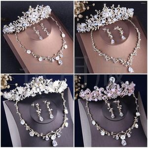 Collier boucles d'oreilles ensemble luxe cristal à la main diadème mariées fiançailles fête mariage cheveux accessoires en gros