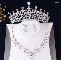 Collier Boucles d'oreilles Ensemble de luxe Crystal Drop Drop Bridal Rhingestone Choker Tiaras Sets Wedding African Perles Jewelry